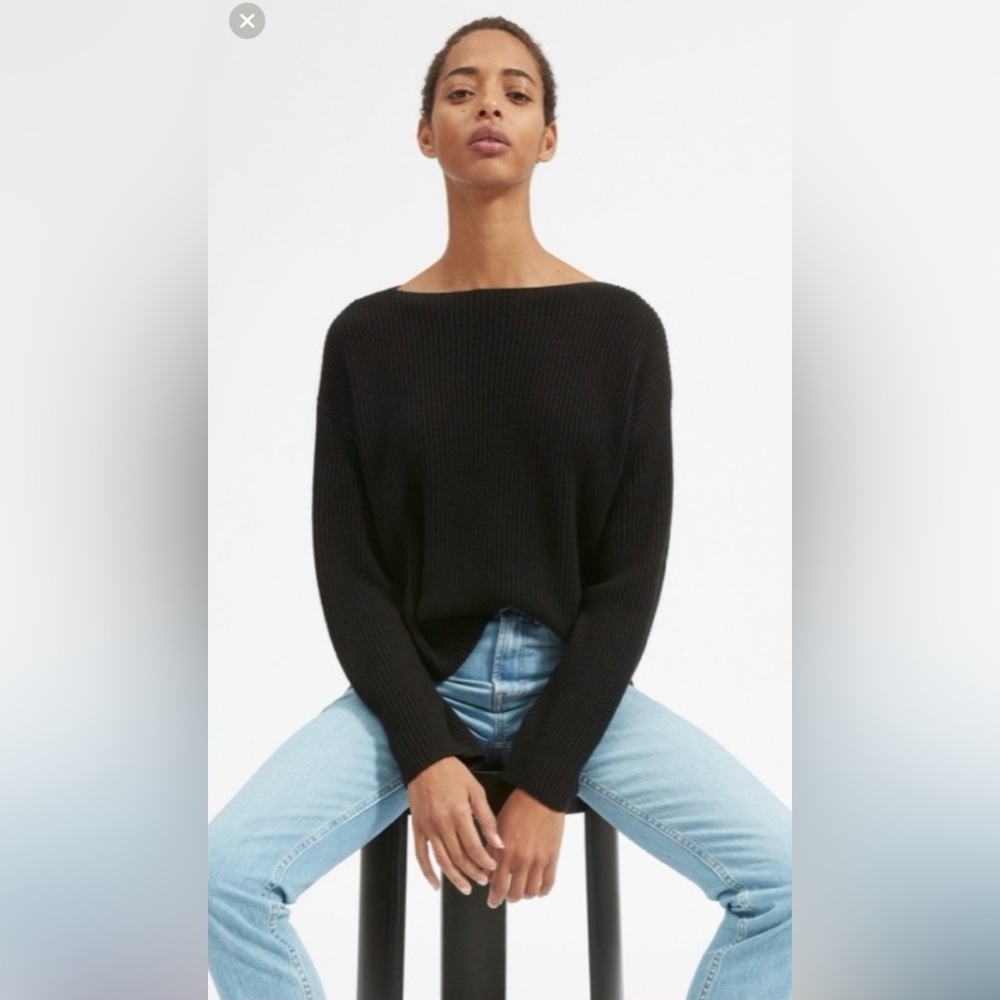 Everlane xxs cashmere Black Women's Rib Knit Boatneck Sweater
